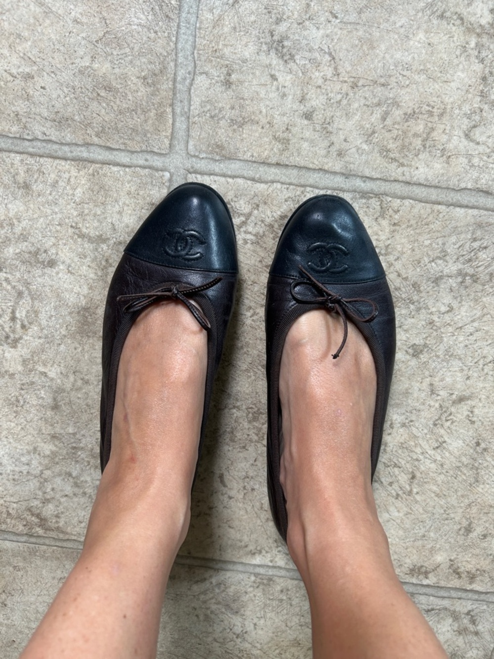 Chanel Leather CC Cap-Toe Flats